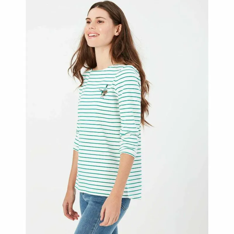 Joules Ladies Embroidered Harbour Green Pheasant Stripe Top